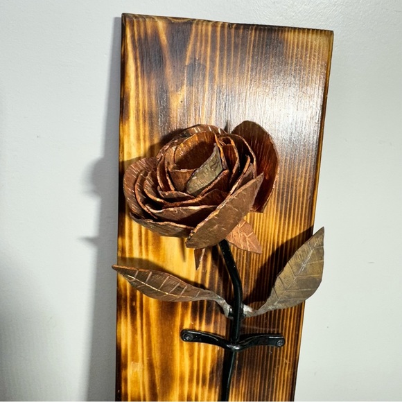 Iron Rose Metal Rose Iron Gift Forging Metal Art on Wood 6th Year Wedding Gift - Picture 6 of 13